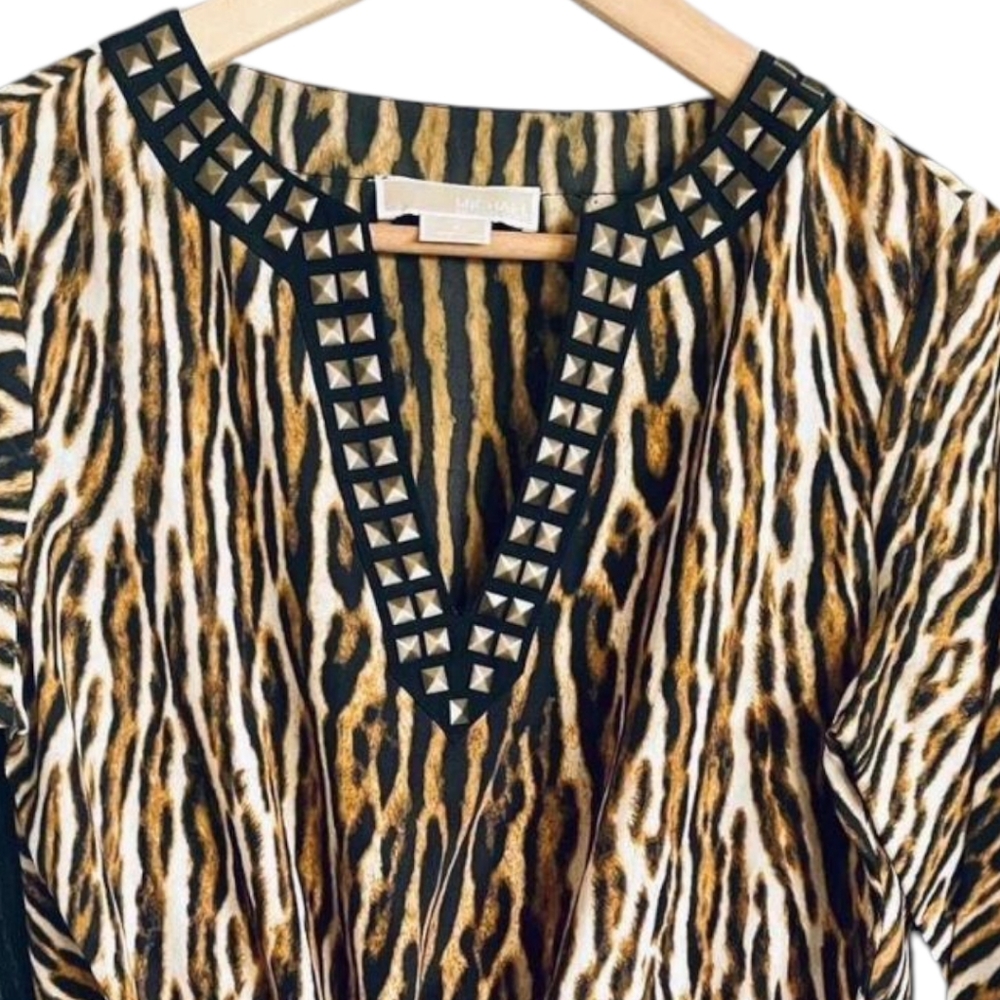Michael KORS Animal Print Studded Vneck Tunic Top - Picture 3 of 6